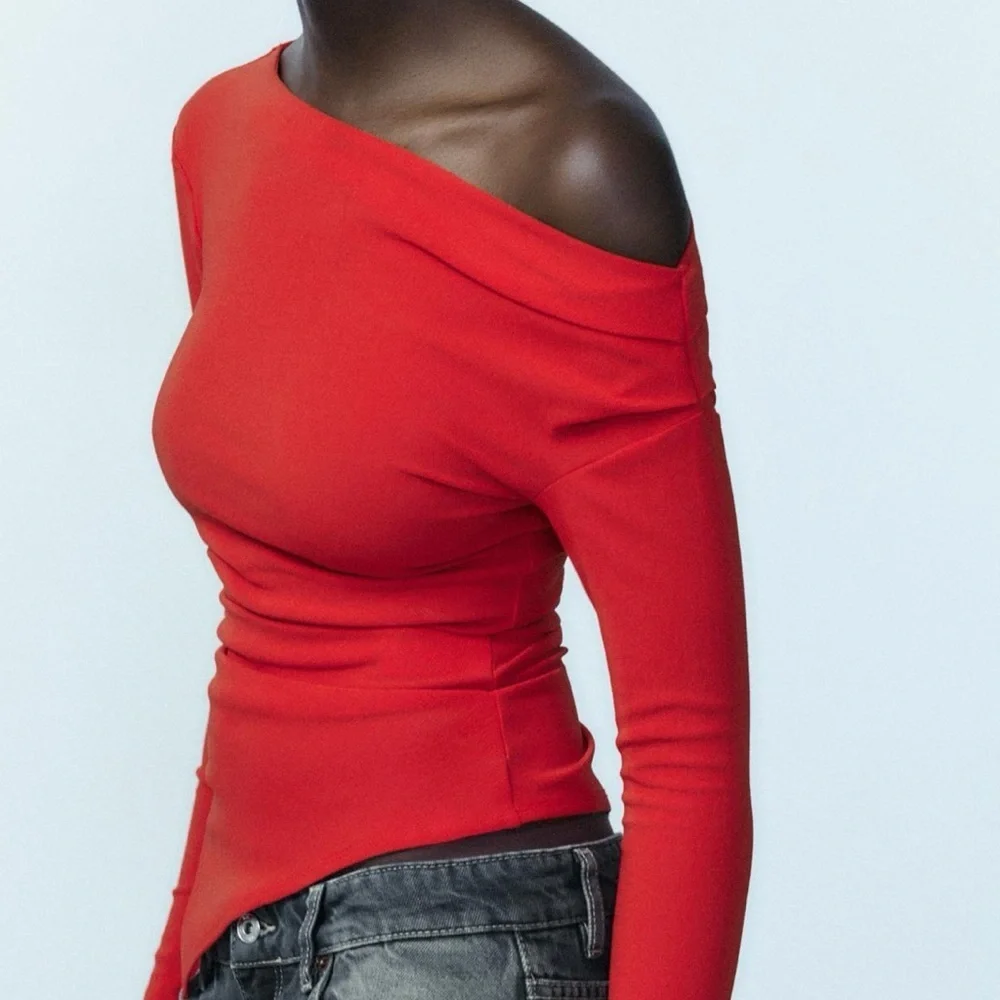 Red Off the Shoulder Top - Picture 3 of 7
